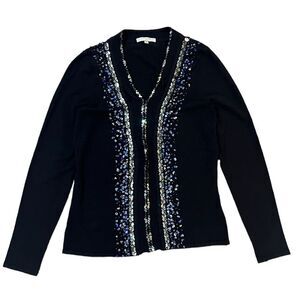 Alberto Makali Embellished Sweater Beaded Sequin V Neck Black Medium